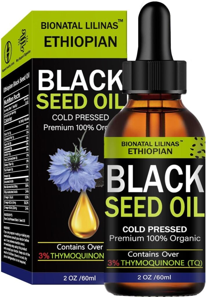 BIONATAL LILINAS Ethiopian Black Seed Oil,Black Seed Oil Organic Cold Pressed - 3 Times TQ,Cold Pressed Black Seed Oil, Liquid Pure Blackseed Oil, Glass Bottle, 2.02 Fl Oz