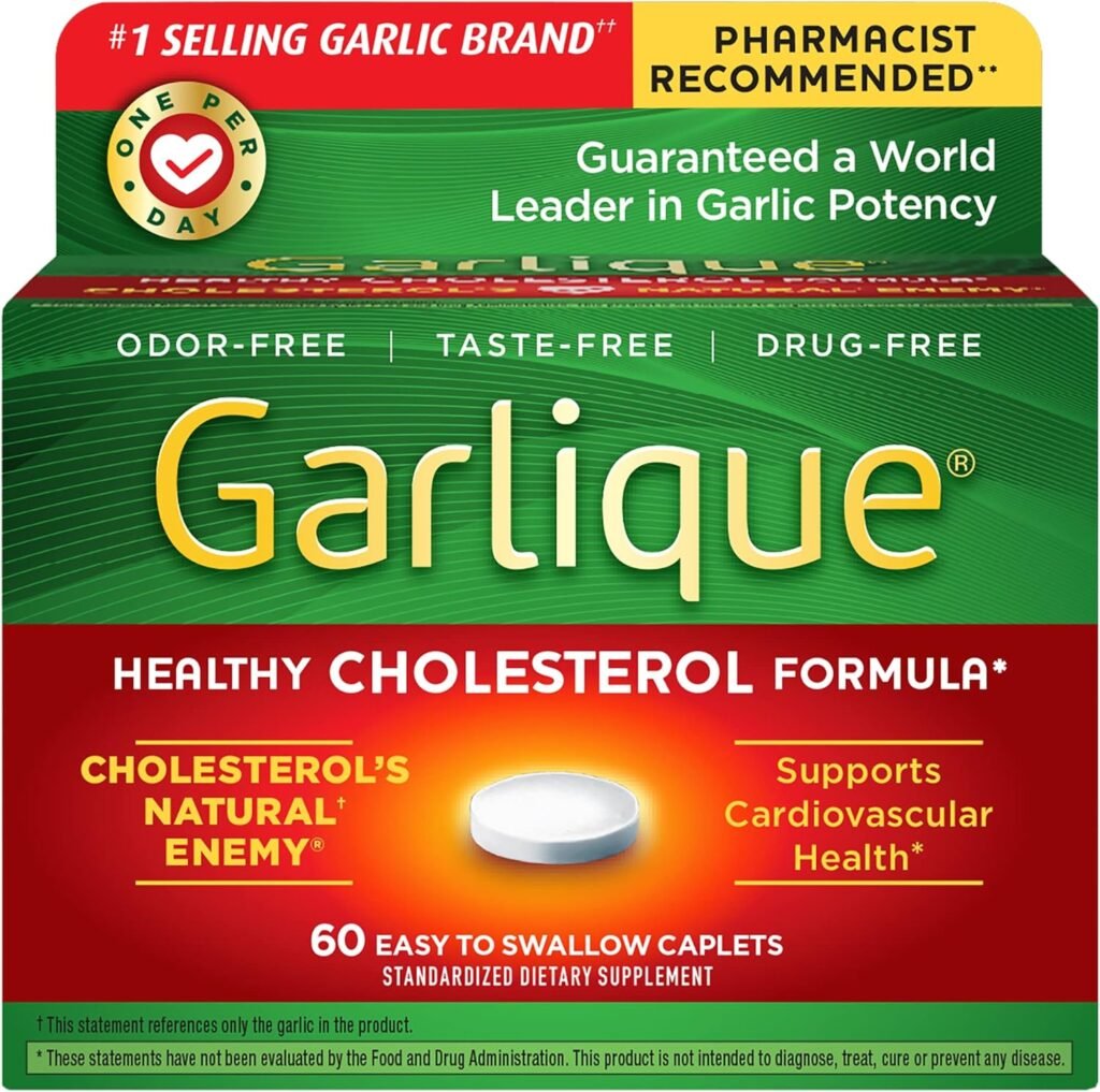 Garlique Garlic Extract Supplement, Healthy Cholesterol Formula, Odorless  Vegan-Friendly, 60 Caplets