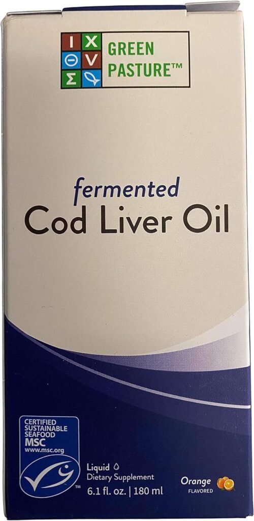 Green Pasture - Fermented Cod Liver Oil Liquid - Unflavored 6 fl. oz. Vitamin A Vitamin D Omega 3 Omega 6 Omega 9 (6.1oz Orange)