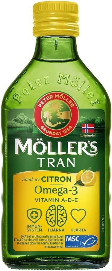 Möllers Tran Cod Liver Oil 250 ml/ 8.45 fl oz | Citron Flavor | Omega-3 | Fish Liver Oil