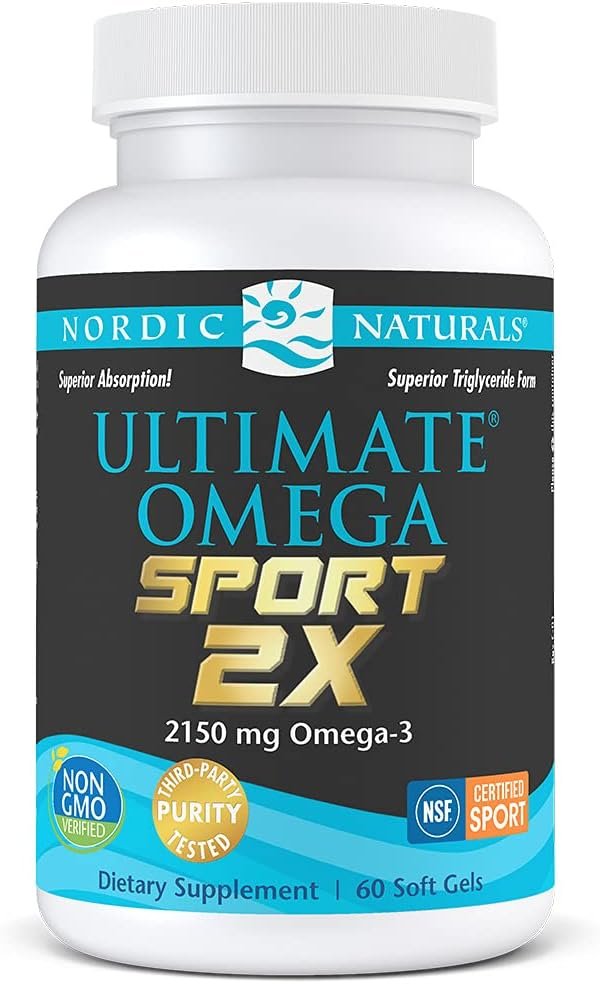 Nordic Naturals Ultimate Omega Sport 2X, Lemon Flavor - 60 Soft Gels - 2150 mg Omega-3 - NSF Certified Fish Oil with EPA  DHA - Heart  Muscle Health, Recovery - Non-GMO - 30 Servings