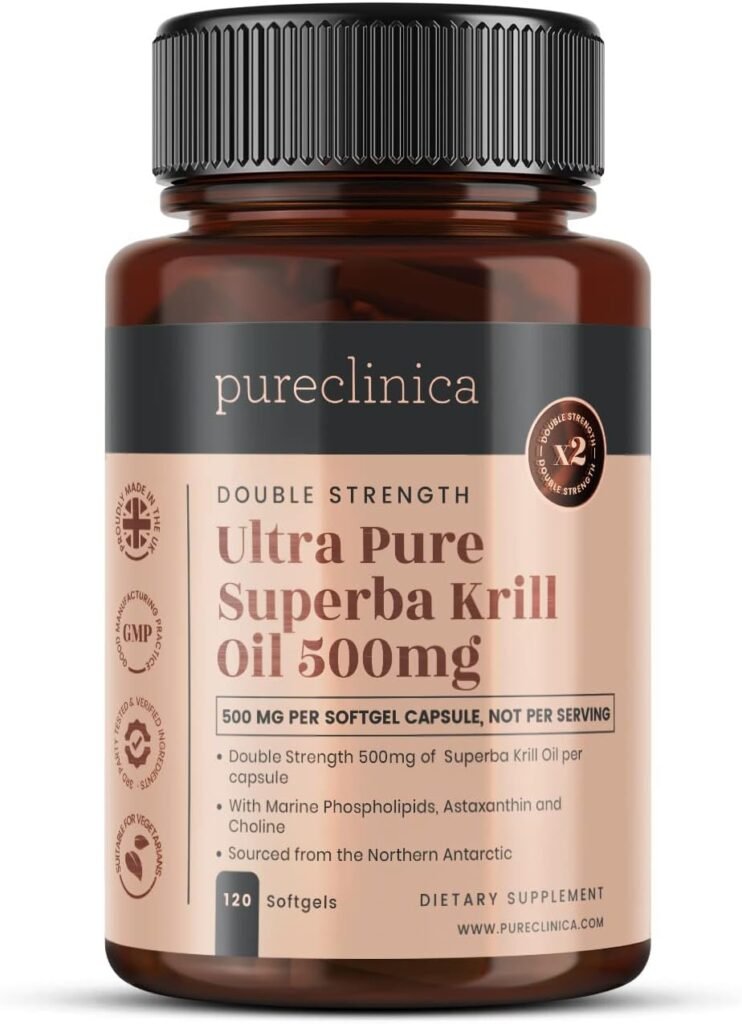 Ultra Pure Superba Krill Oil 500mg x 120 Capsules - Sourced in The Unpolluted Waters of Antarctic Providing a Rich Supply of Astaxanthin, Omega 3 and Vitamin D