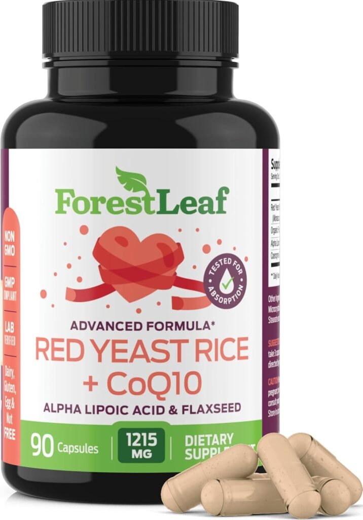 ForestLeaf Red Yeast Rice Care with COQ-10 and Organic Flaxseed - 1215mg - Citrinin Free - Daily Dietary Supplements (90)