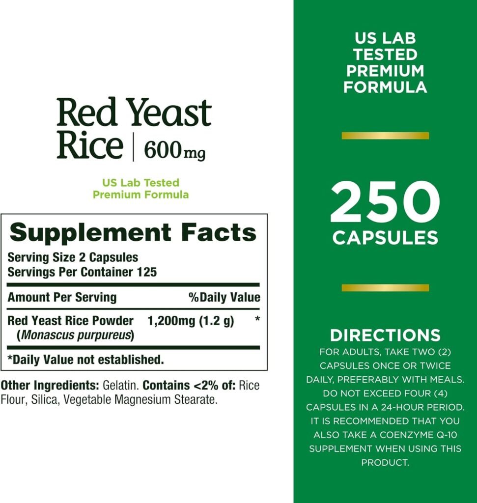 Natures Bounty Red Yeast Rice, Herbal Supplement, 600mg, 250 Capsules