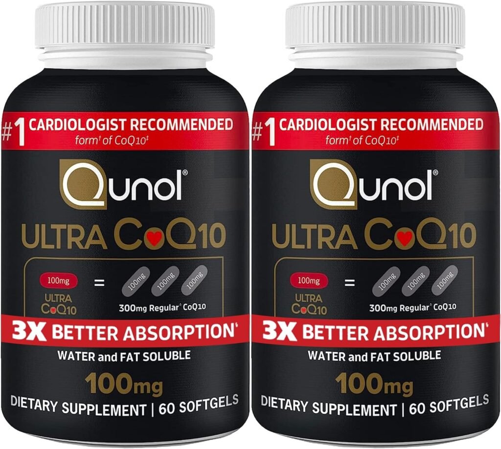 Qunol CoQ10 100mg Softgels, Ultra CoQ10 100mg, 3x Better Absorption, Antioxidant for Heart Health  Energy Production, Coenzyme Q10 Vitamins and Supplements, 4 Month Supply, 60 Count (Pack of 2)