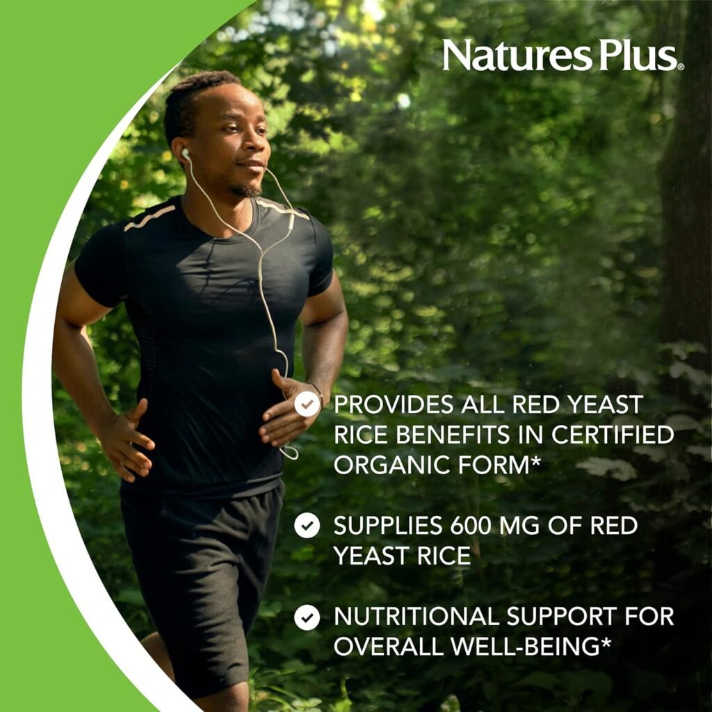 NaturesPlus Source of Life Garden Certified Organic Red Yeast Rice - 600 mg, 60 Vegan Capsules - Nutritional Support for Overall Well-Being - Vegetarian, Gluten-Free - 60 Servings